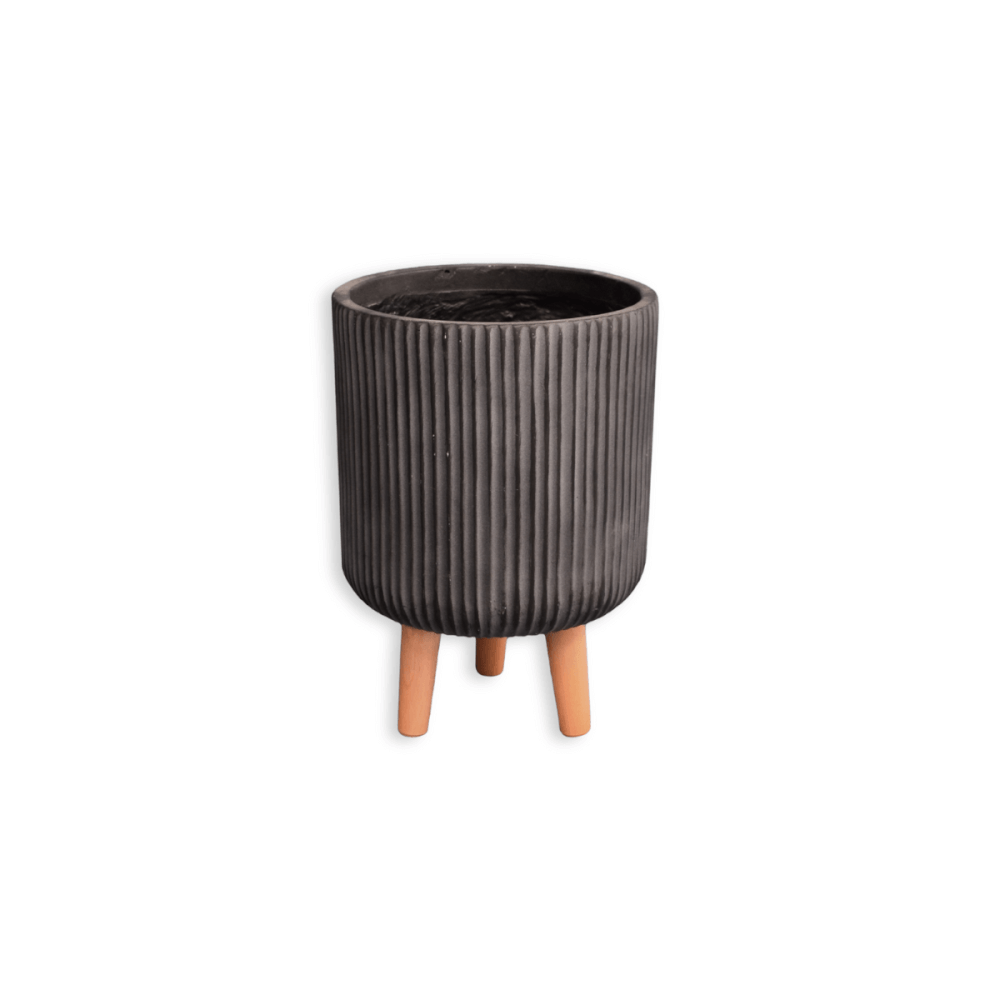 กระถางไฟเบอร์ซีเมนต์พร้อมขาไม้ ARTGARDEN & DECOR PFCL-0042CB DIA 25.5*25.5*36 CM. สีดำ