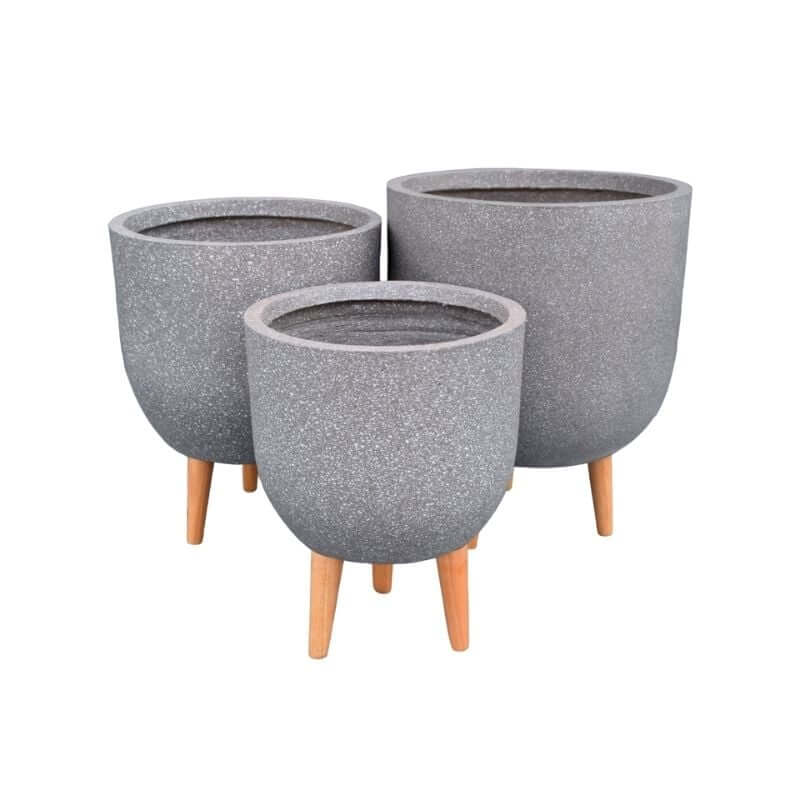 กระถางไฟเบอร์ซีเมนต์พร้อมขาไม้ ARTGARDEN & DECOR PFCL-0012CTG DIA 27*27*35.5 CM. สีหินขัดเทา_1