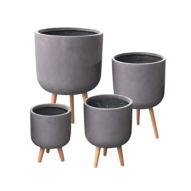 กระถางไฟเบอร์ซีเมนต์พร้อมขาไม้ ARTGARDEN & DECOR PFCL-0029BGR DIA 37*37*61 CM. สีเทา_1