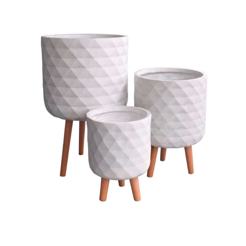 กระถางไฟเบอร์ซีเมนต์พร้อมขาไม้ ARTGARDEN & DECOR PFCL-0038BW DIA 24*24*35 CM. สีขาว_1