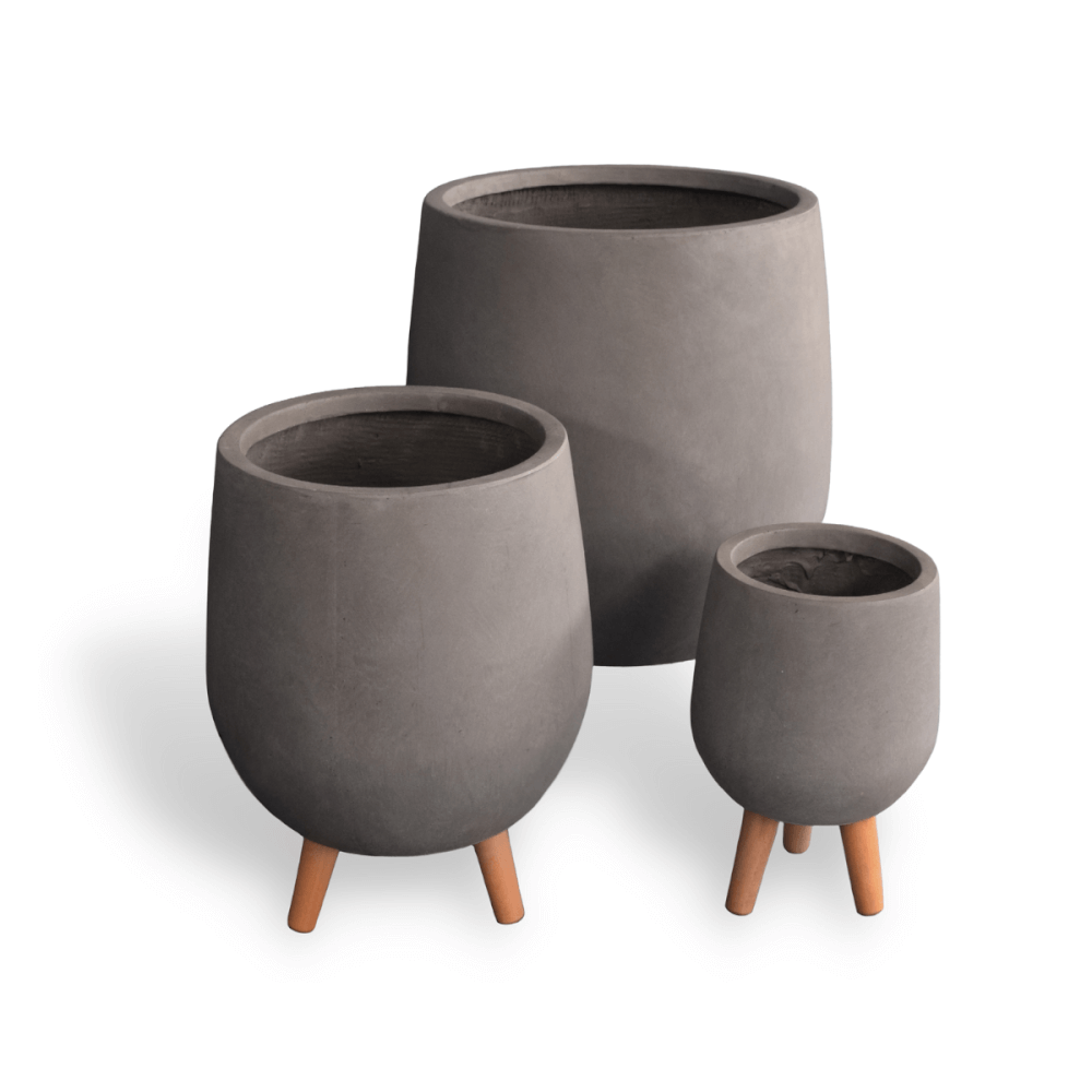 กระถางไฟเบอร์ซีเมนต์พร้อมขาไม้ ARTGARDEN & DECOR PFCL-0030AG DIA 45*45*56 CM. สีเทา_1