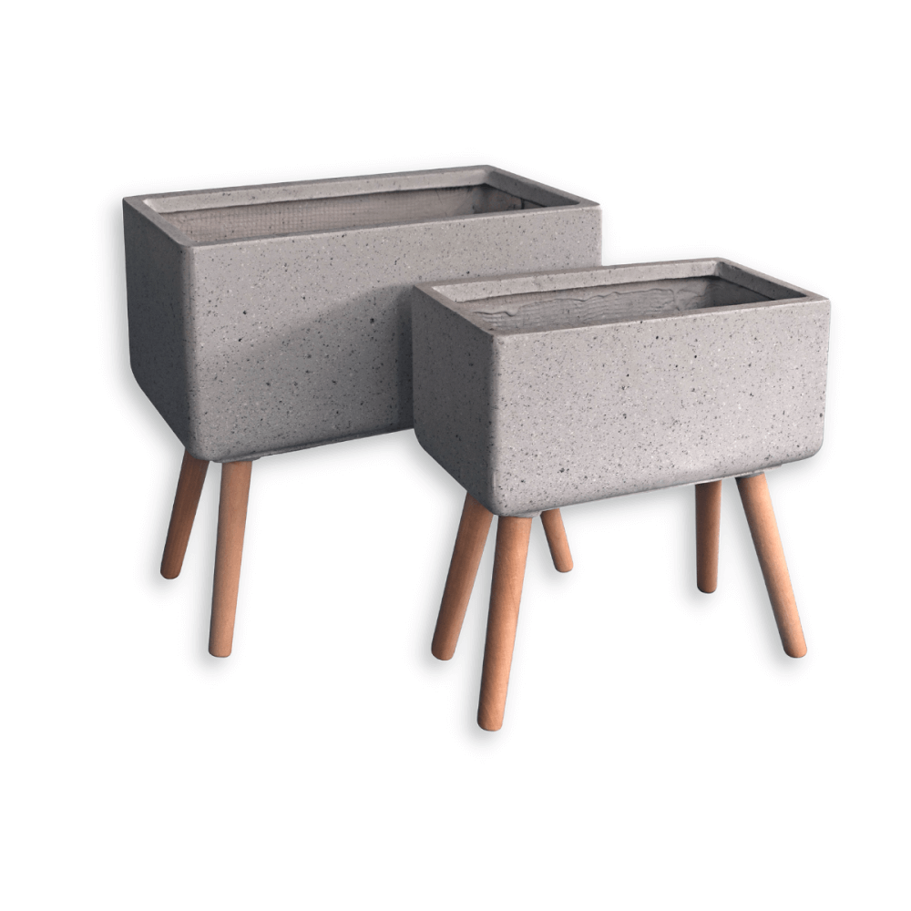 กระถางไฟเบอร์ซีเมนต์พร้อมขาไม้ ARTGARDEN & DECOR PFCL-0031BTG DIA 18*40*42 CM. สีหินขัดเทา
