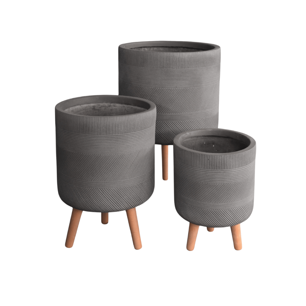 กระถางไฟเบอร์ซีเมนต์พร้อมขาไม้ ARTGARDEN & DECOR PFCL-0032AG DIA 38*38*61 CM. สีเทา_1