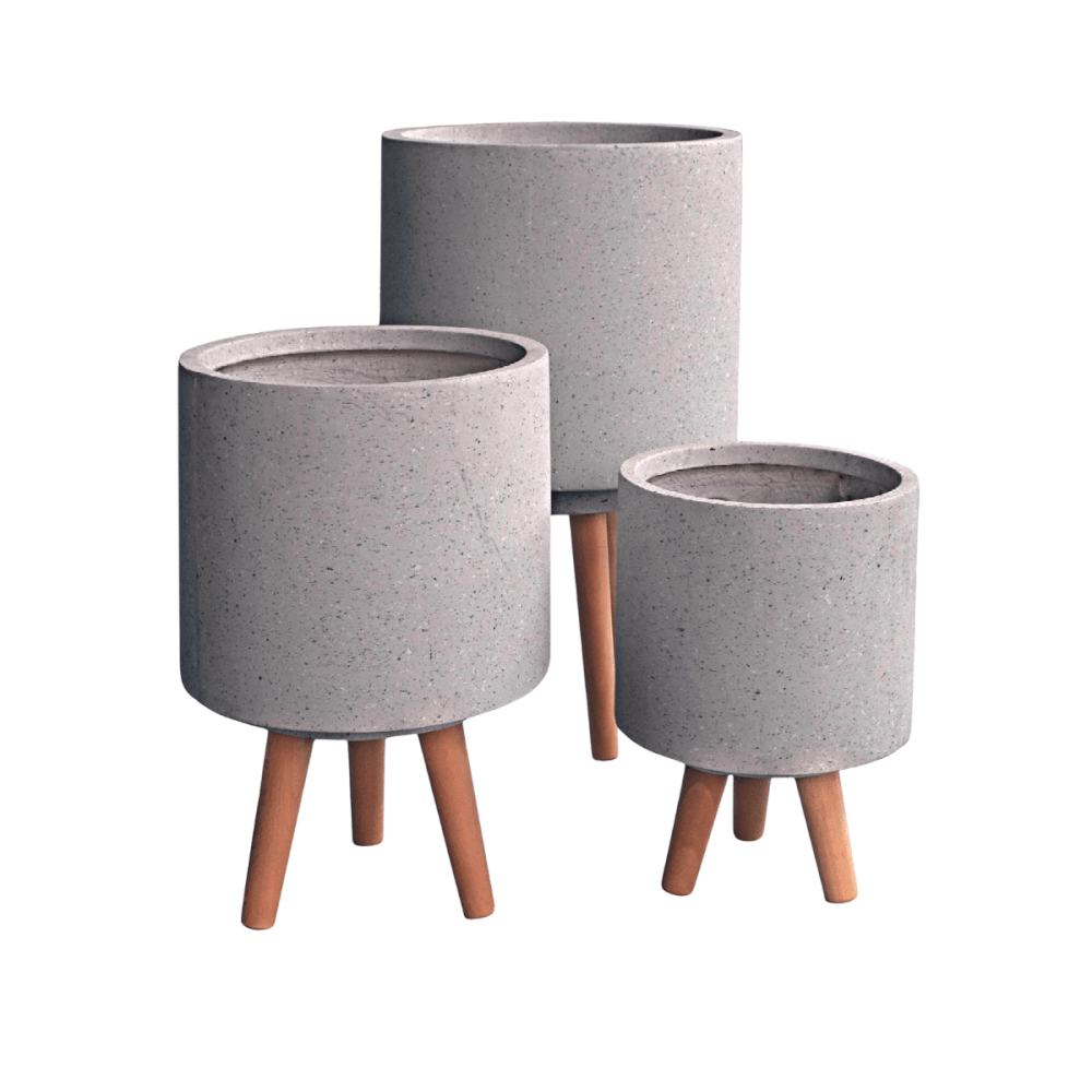 กระถางไฟเบอร์ซีเมนต์พร้อมขาไม้ ARTGARDEN & DECOR PFCL-0033CTG DIA 21*21*33 CM. สีหินขัดเทา_1
