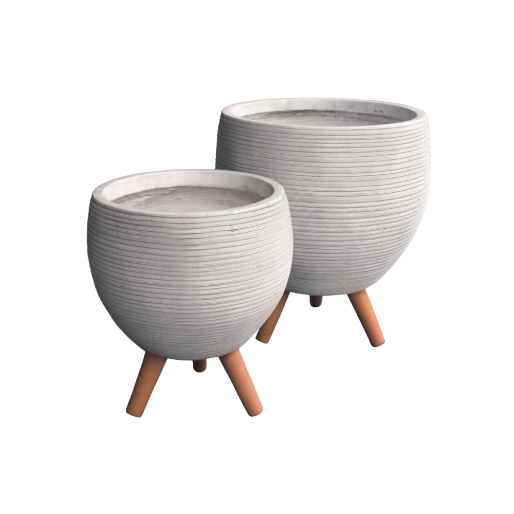 กระถางไฟเบอร์ซีเมนต์พร้อมขาไม้ ARTGARDEN & DECOR PFCL-0035BW DIA 29*29*34 CM. สีขาว_1