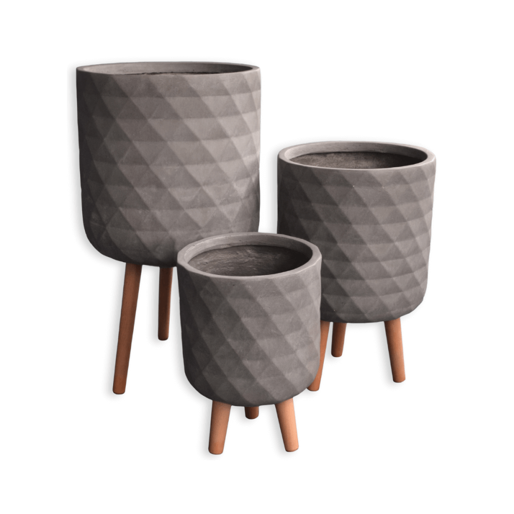 กระถางไฟเบอร์ซีเมนต์พร้อมขาไม้ ARTGARDEN & DECOR PFCL-0038CG DIA 24*24*35 CM. สีเทา_1