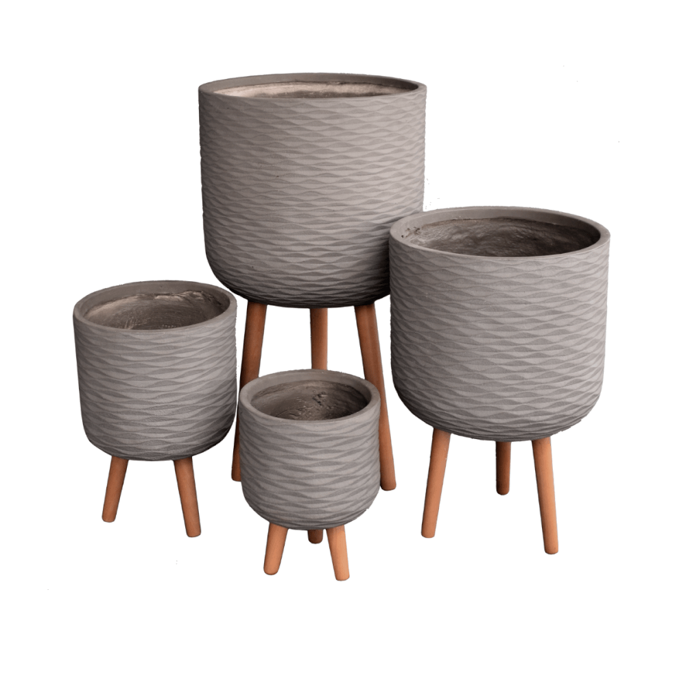 กระถางไฟเบอร์ซีเมนต์พร้อมขาไม้ ARTGARDEN & DECOR PFCL-0039BG DIA 37*37*61 CM. สีเทา_1