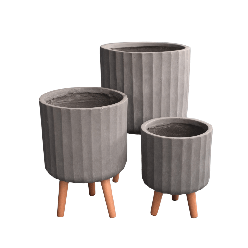 กระถางไฟเบอร์ซีเมนต์พร้อมขาไม้ ARTGARDEN & DECOR PFCL-0040BG DIA 30*30*41 CM. สีเทา_1