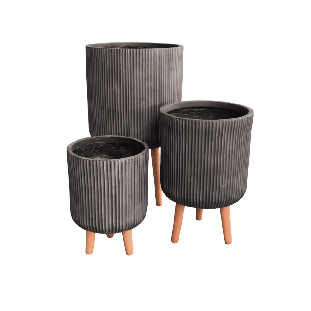 กระถางไฟเบอร์ซีเมนต์พร้อมขาไม้ ARTGARDEN & DECOR PFCL-0042BB DIA 30.5*30.5*46 CM. สีดำ_1