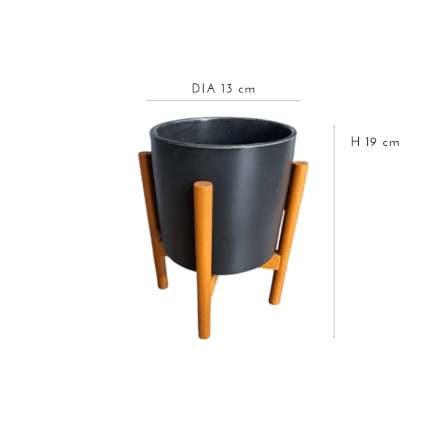 กระถางเซรามิกพร้อมขาไม้ ARTGARDEN & DECOR PCE-0002AB DIA 13*13*19 CM. สีดำ_0