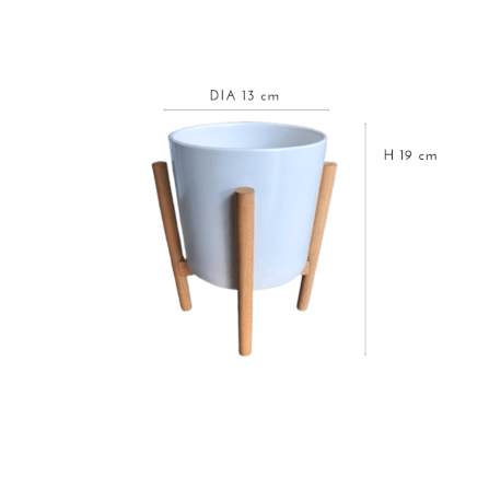 กระถางเซรามิกพร้อมขาไม้ ARTGARDEN & DECOR PCE-0002AW DIA 13*13*19 CM. สีขาว_1