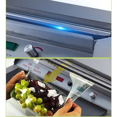 เครื่องห่อฟิล์มอาหาร FOOD EQUIPMEN รุ่น HW-450 สำหรับถาดอาหาร