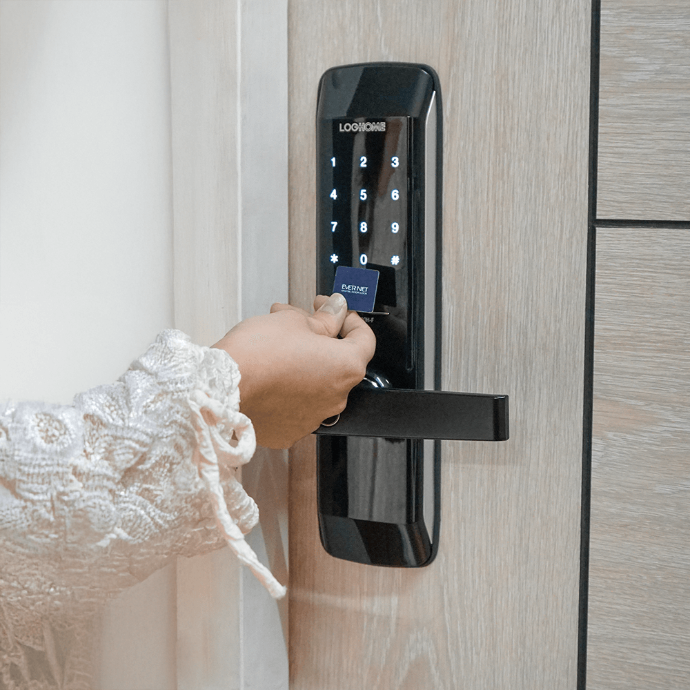 กลอนดิจิตอล LOCKHOME รุ่น MORTISE FG SERIES สีดำ ระบบสแกนนิ้ว ประตูบานผลัก สำหรับบ้านและออฟฟิศ