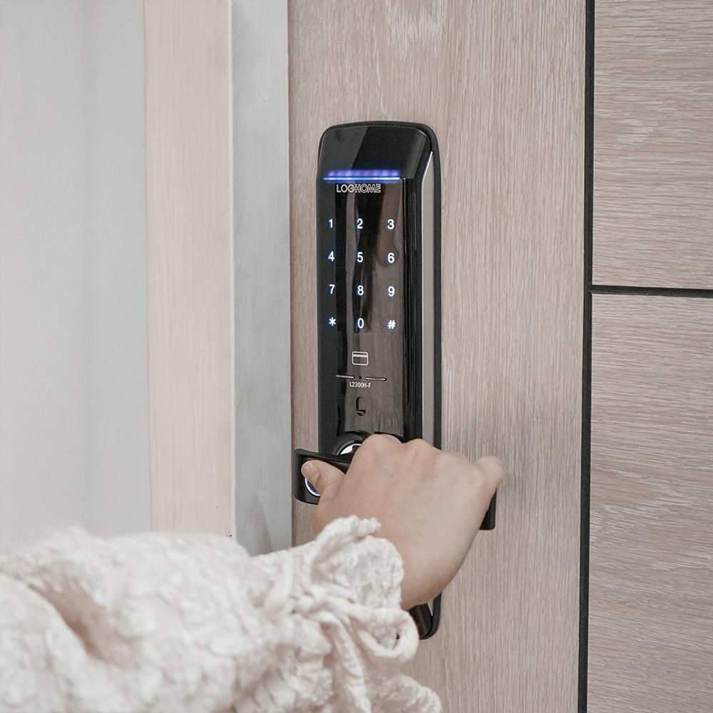 กลอนดิจิตอล LOCKHOME รุ่น MORTISE FG SERIES สีดำ ระบบสแกนนิ้ว ประตูบานผลัก สำหรับบ้านและออฟฟิศ