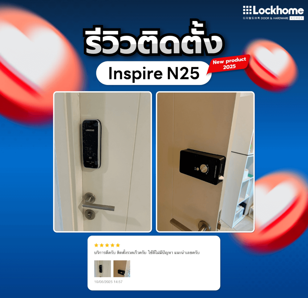 กลอนดิจิตอล LOCKHOME รุ่น INSPIREN25 กดรหัสและคีย์การ์ด สีดำ สำหรับประตูบานผลัก_3