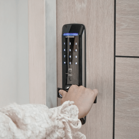 กลอนดิจิตอล LOCKHOME รุ่น MORTISE FG SERIES สีดำ ระบบสแกนนิ้ว ประตูบานผลัก สำหรับบ้านและออฟฟิศ_4