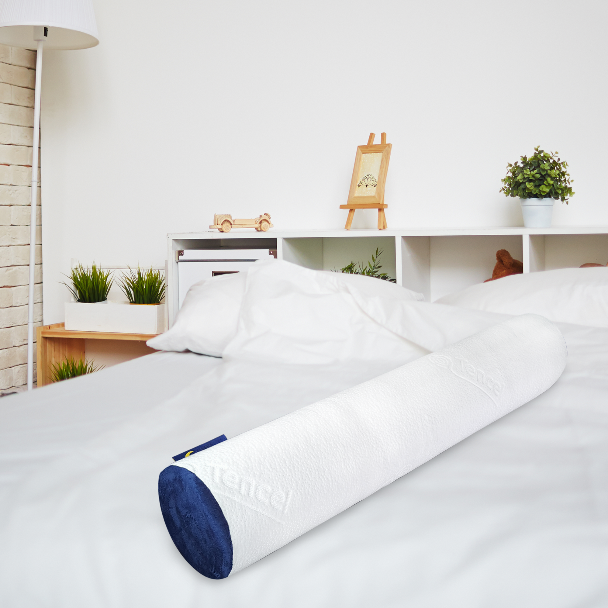 หมอนข้าง ยางพารา ZLEEPO'CLOCK ADULT BOLSTER ขนาด 20X100X20 ซม. สีขาว/น้ำเงิน_5