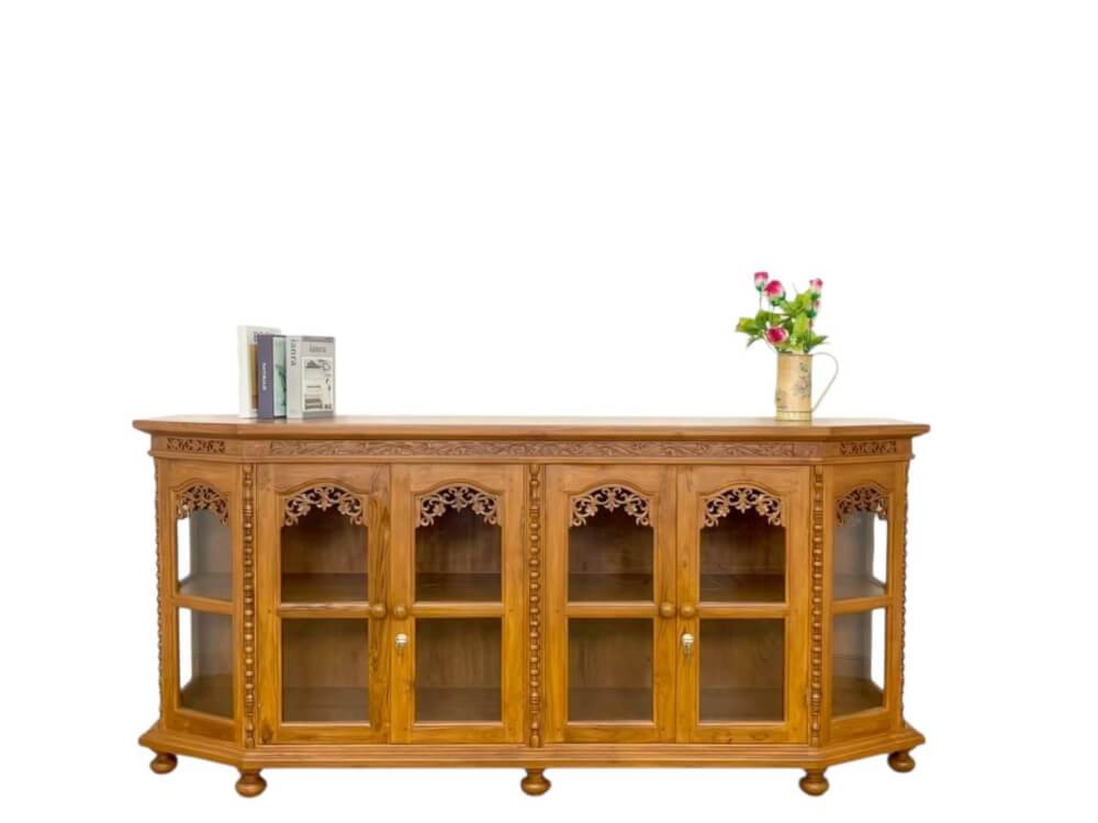 ตู้วางทีวี NAPATCHA FURNITURE รุ่นห้าเหลี่ยม/แกะลาย ไม้สักแท้ ขนาด 180X50X90 ซม. สีไม้สักธรรมชาติ