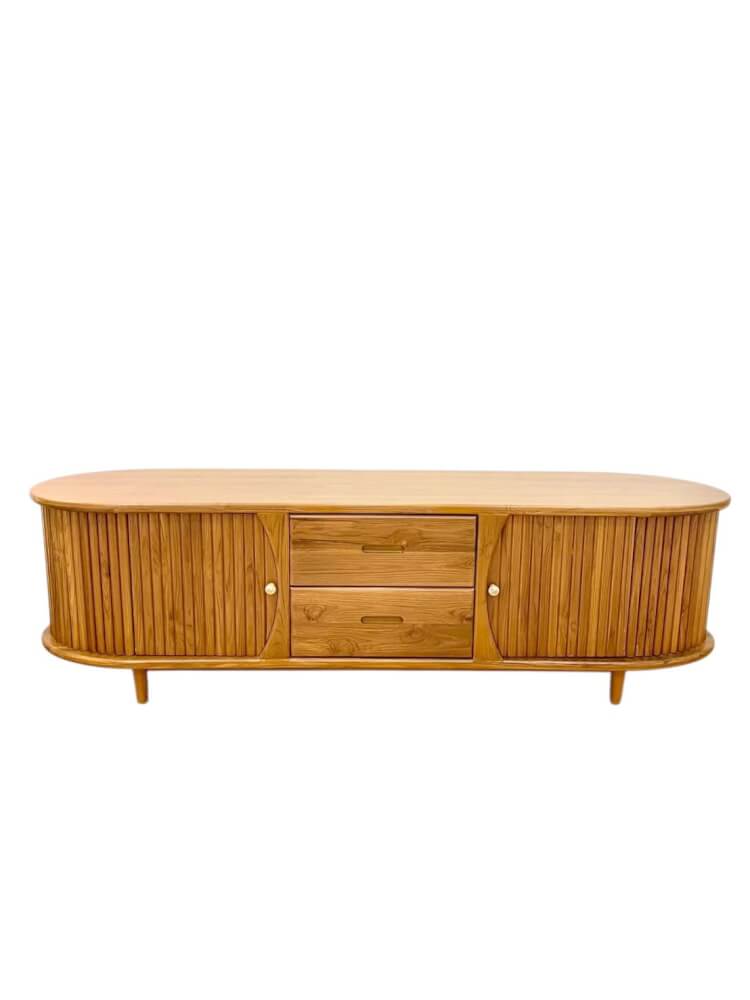 ตู้วางทีวี NAPATCHA FURNITURE รุ่นบานเปิด-ลูกฟูก 2 ลิ้นชัก ไม้สักแท้ ขนาด 180X50X60 ซม. สีไม้สักธรรมชาติ