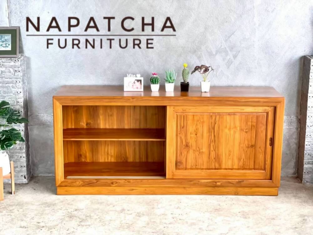 ตู้วางทีวีไม้สักแท้ บานเลื่อน NAPATCHA FURNITURE ไม้สักแท้ ขนาด 180X50X90 ซม. สีไม้สักธรรมชาติ_3