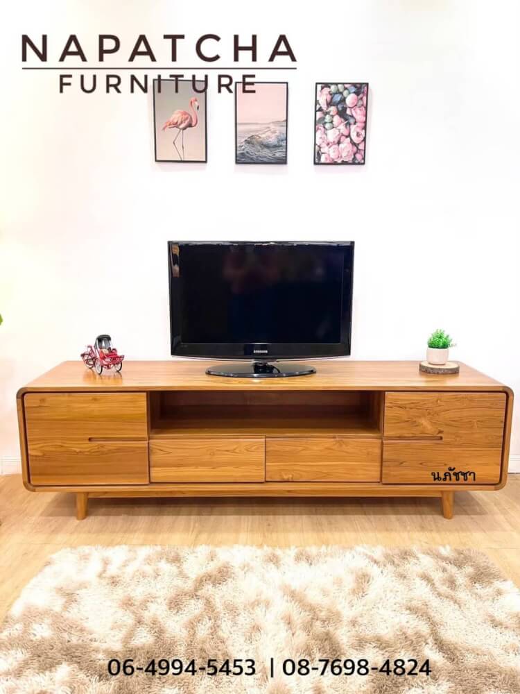 ตู้วางทีวี NAPATCHA FURNITURE ไม้สักแท้ พร้อมลิ้นชัก ขนาด 180X50X60 ซม. สีไม้สักธรรมชาติ