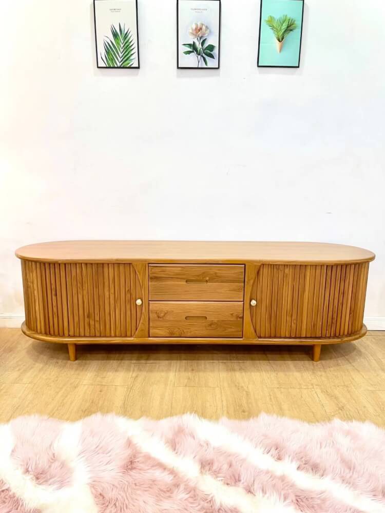 ตู้วางทีวี NAPATCHA FURNITURE รุ่นบานเปิด-ลูกฟูก 2 ลิ้นชัก ไม้สักแท้ ขนาด 180X50X60 ซม. สีไม้สักธรรมชาติ