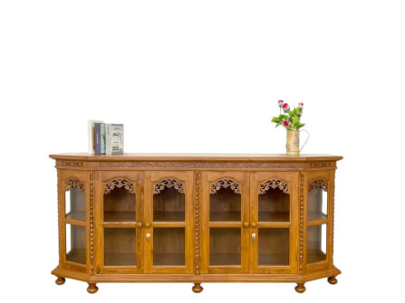ตู้วางทีวี NAPATCHA FURNITURE รุ่นห้าเหลี่ยม/แกะลาย ไม้สักแท้ ขนาด 180X50X90 ซม. สีไม้สักธรรมชาติ_10