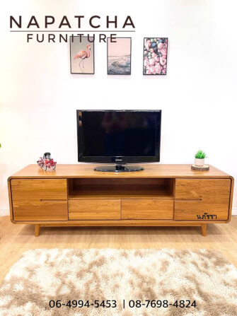 ตู้วางทีวี NAPATCHA FURNITURE ไม้สักแท้ พร้อมลิ้นชัก ขนาด 180X50X60 ซม. สีไม้สักธรรมชาติ_7