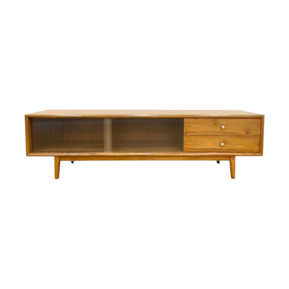 ตู้วางทีวีไม้สักแท้ NAPATCHA FURNITURE รุ่นลูกฟูกกระจก ไม้สักแท้ ขนาด 180X45X50 ซม. สีไม้สักธรรมชาติ_0