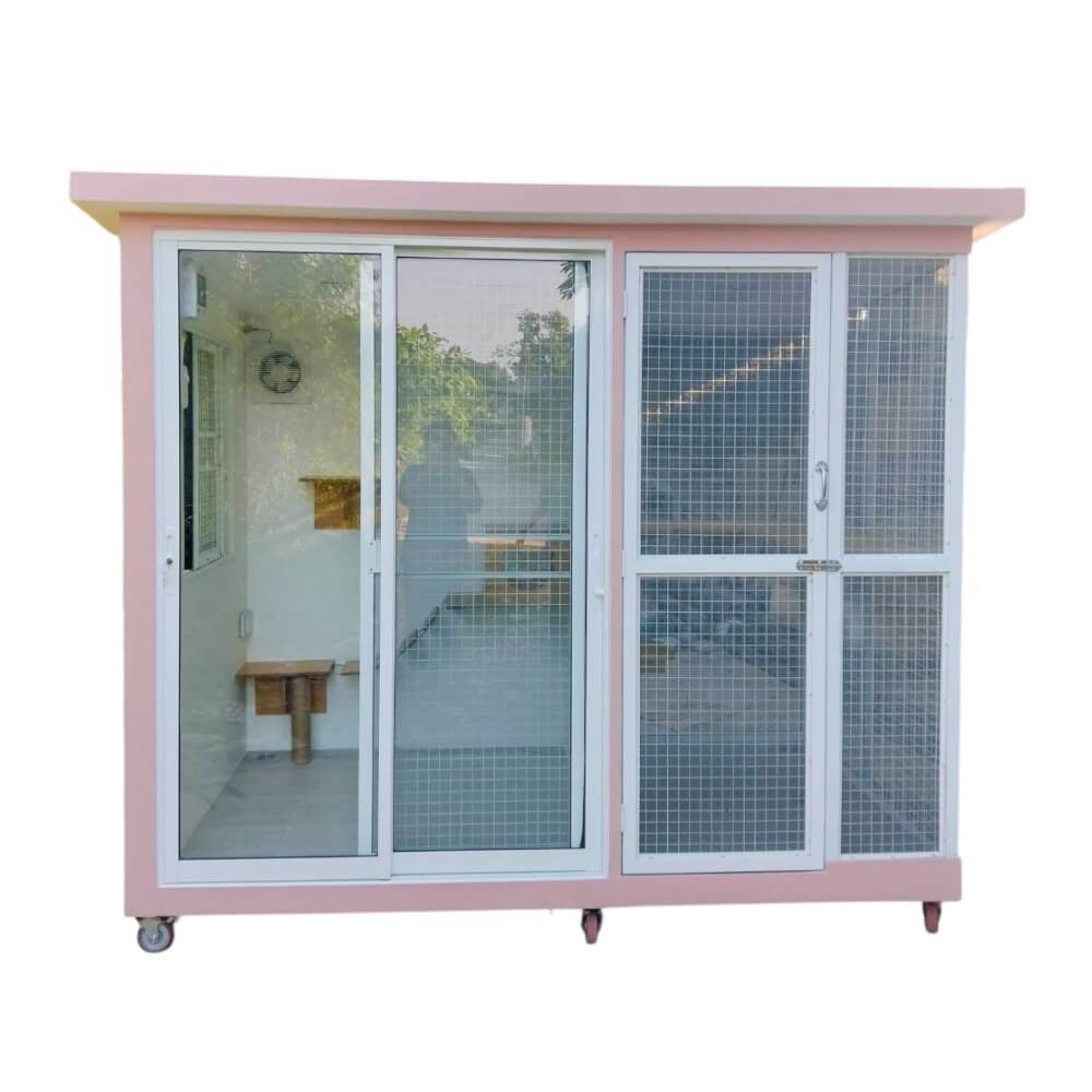 บ้านสัตว์เลี้ยง BIGBOXDESIGN รุ่น บ้านกระจก2โซน-BOXM02 ขนาด240X140X200 CM. สีชมพู-DEWAY ROSE
