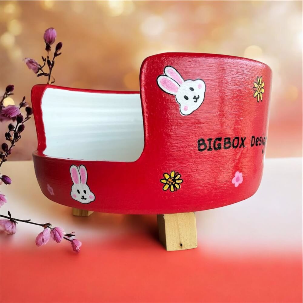 ที่นอนสัตว์เลี้ยง BIGBOXDESIGN รุ่น โซฟาดินเซรามิค ขนาด 14 นิ้ว สีแดง-ลายกระต่าย