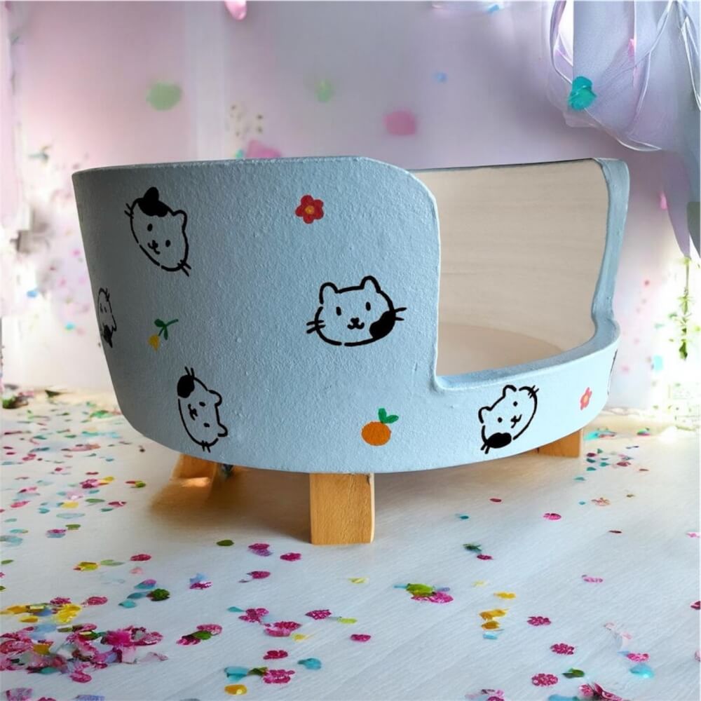 ที่นอนสัตว์เลี้ยง BIGBOXDESIGN รุ่น โซฟาดินเซรามิค ขนาด 17 นิ้ว สีฟ้า-ลายแมว