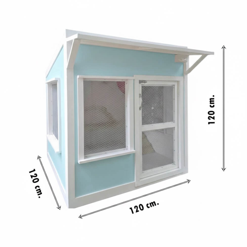 บ้านสัตว์เลี้ยง BIGBOXDESIGN รุ่น บ้านกระต่าย-ST02 ขนาด 120X120X120 ซม. สีฟ้า-BONNIE BELLE พร้อมบันไดปีนป่ายของกระต่าย