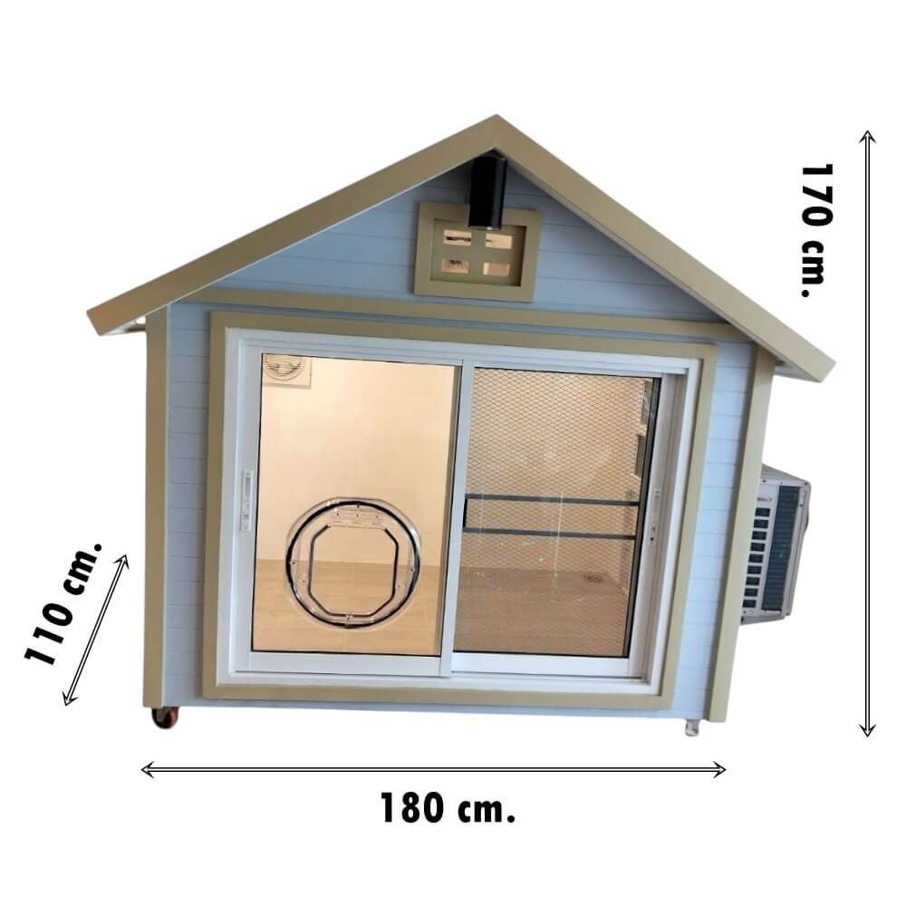 บ้านสัตว์เลี้ยง BIGBOXDESIGN รุ่น NORDIC STYLE-BOXN04 ขนาด 180X110X170 ซม. สีฟ้า กรอบเขียว พร้อมแอร์และช่องมุด_4