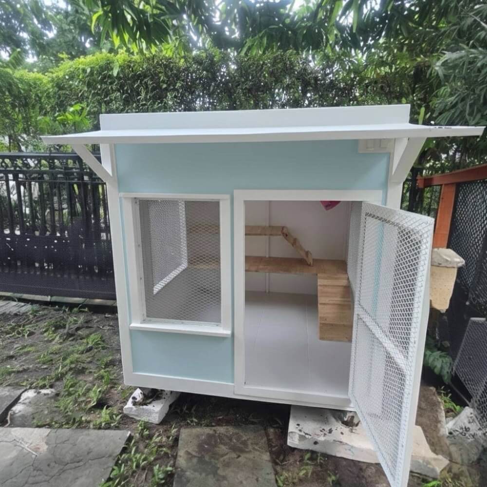 บ้านสัตว์เลี้ยง BIGBOXDESIGN รุ่น บ้านกระต่าย-ST02 ขนาด 120X120X120 ซม. สีฟ้า-BONNIE BELLE พร้อมบันไดปีนป่ายของกระต่าย