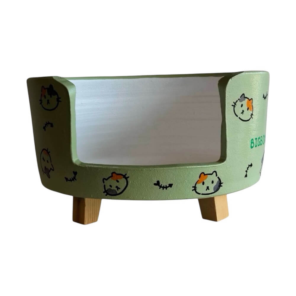 ที่นอนสัตว์เลี้ยง BIGBOXDESIGN รุ่น โซฟาดินเซรามิค ขนาด 17 นิ้ว สีเขียว-ลายแมว