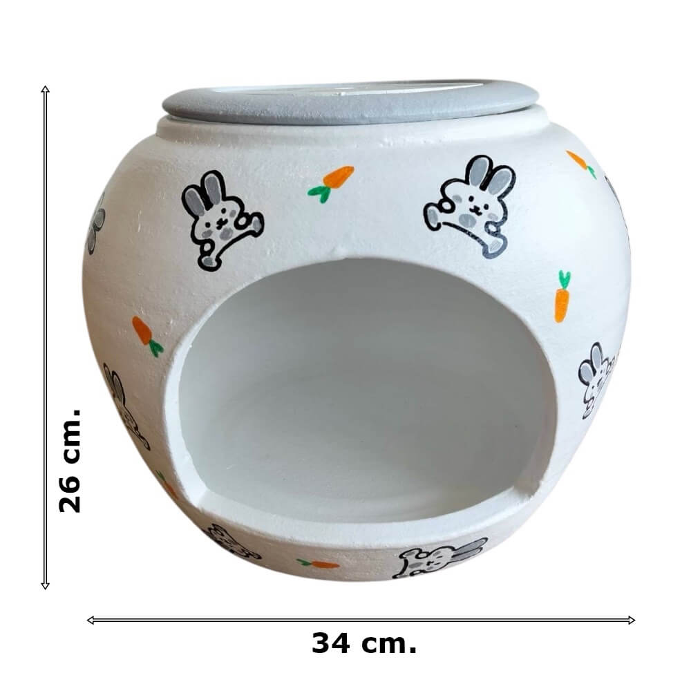 บ้านสัตว์เลี้ยง BIGBOXDESIGN รุ่น บ้านโอ่งดินเซรามิค ขนาด 12 นิ้ว สีขาว-ลายกระต่าย_5
