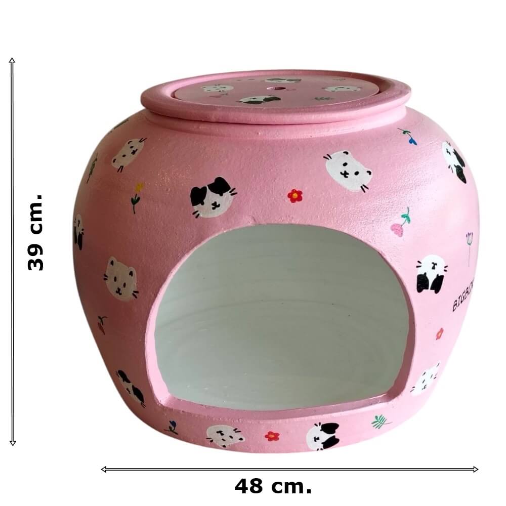 บ้านสัตว์เลี้ยง BIGBOXDESIGN รุ่น บ้านโอ่งดินเซรามิค ขนาด 20 นิ้ว สีชมพู-ลายแมว