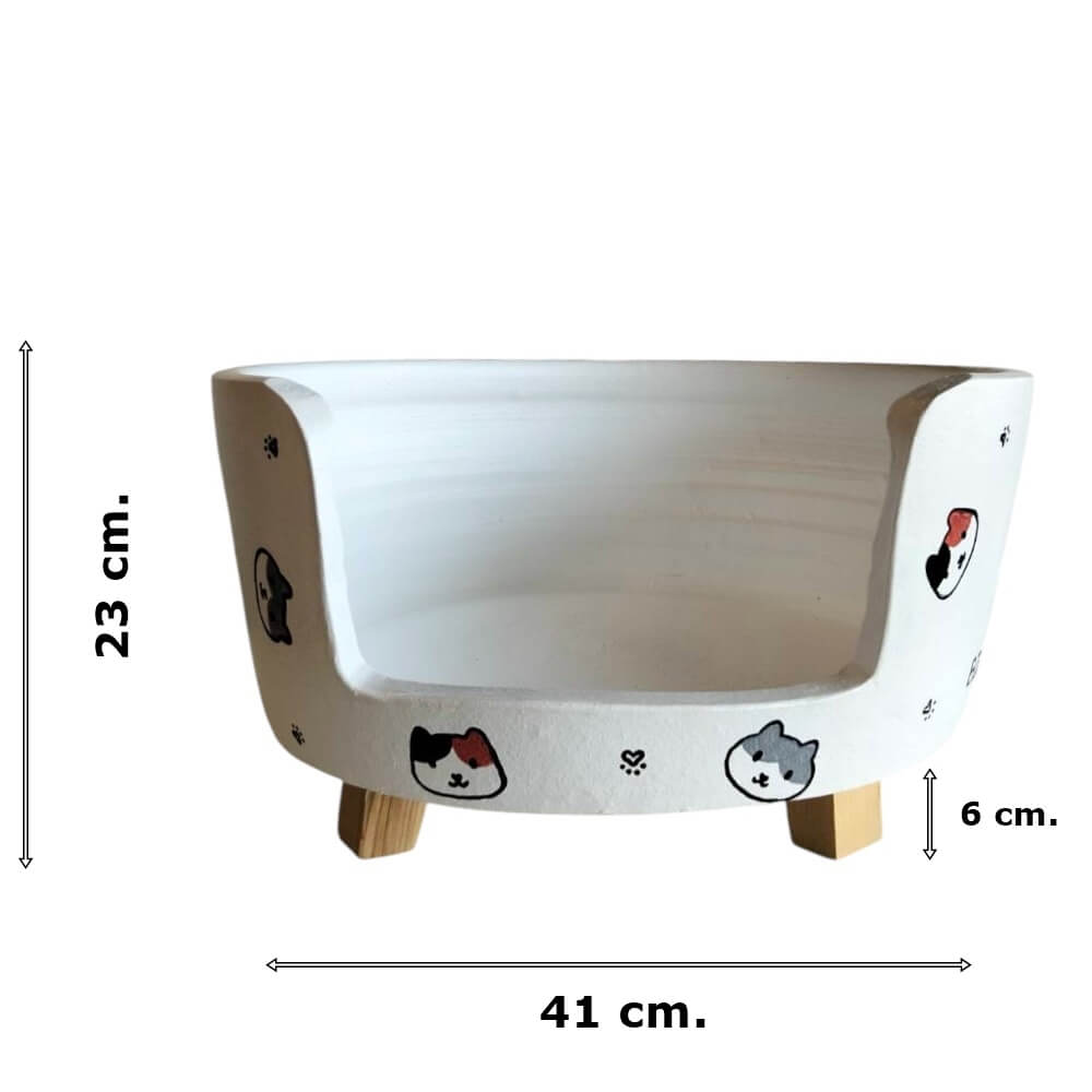 ที่นอนสัตว์เลี้ยง BIGBOXDESIGN รุ่น โซฟาดินเซรามิค ขนาด 17 นิ้ว สีขาว-ลายแมว