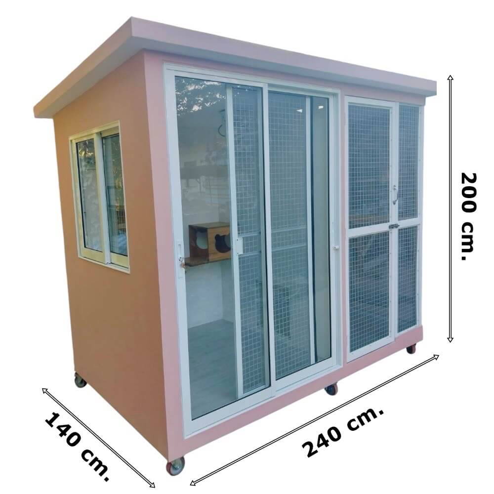 บ้านสัตว์เลี้ยง BIGBOXDESIGN รุ่น บ้านกระจก2โซน-BOXM02 ขนาด240X140X200 CM. สีชมพู-DEWAY ROSE