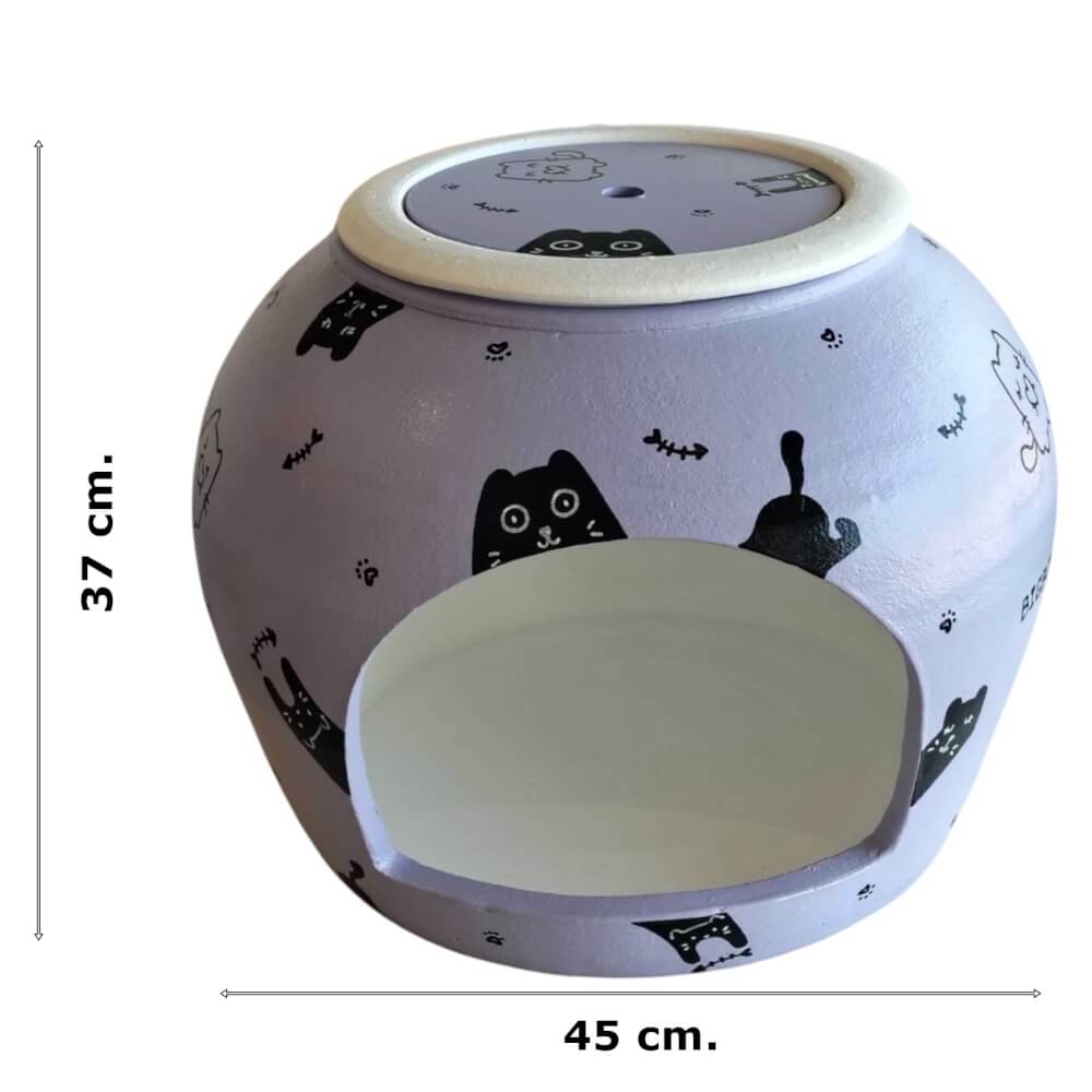 บ้านสัตว์เลี้ยง BIGBOXDESIGN รุ่น บ้านโอ่งดินเซรามิค ขนาด 18 นิ้ว สีม่วง-ลายแมว