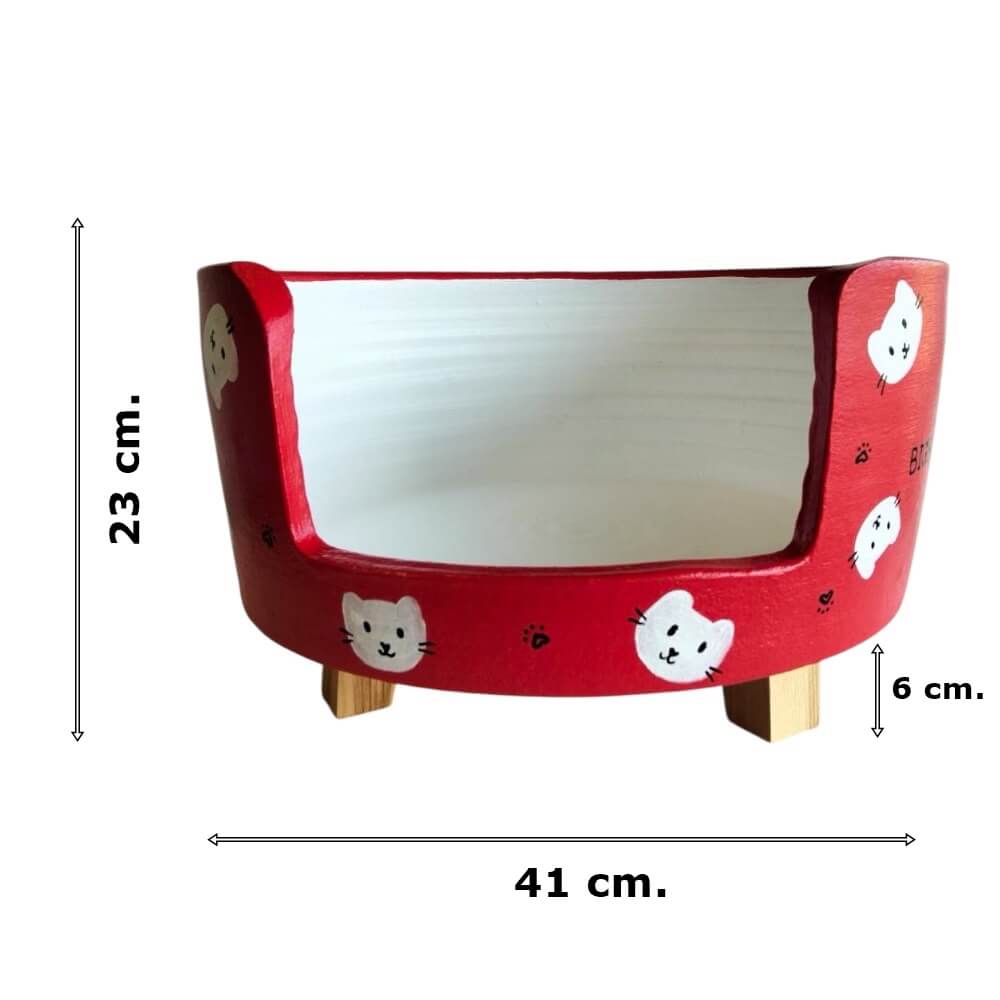 ที่นอนสัตว์เลี้ยง BIGBOXDESIGN รุ่น โซฟาดินเซรามิค ขนาด 17 นิ้ว สีแดง-ลายแมว