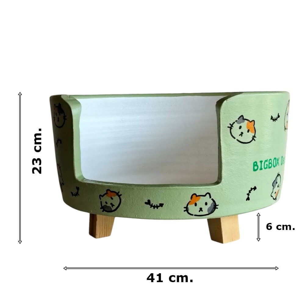 ที่นอนสัตว์เลี้ยง BIGBOXDESIGN รุ่น โซฟาดินเซรามิค ขนาด 17 นิ้ว สีเขียว-ลายแมว