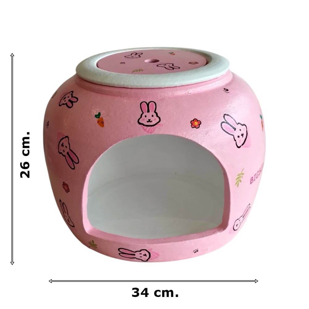บ้านสัตว์เลี้ยง BIGBOXDESIGN รุ่น บ้านโอ่งดินเซรามิค ขนาด 12 นิ้ว สีชมพู-ลายแมว