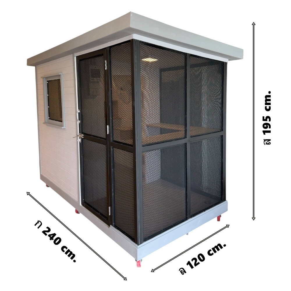 บ้านสัตว์เลี้ยง BIGBOXDESIGN รุ่น บ้านแบบแบ่งโซน ตะแกรงเหล็กฉีก+มุ้งลวด-MSTEEL01 ขนาด 240 X 120 X 195 CM. สีเทา