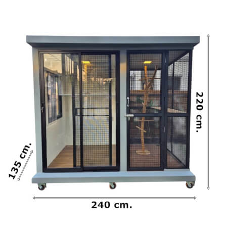 บ้านสัตว์เลี้ยง BIGBOXDESIGN รุ่น บ้านนกแบบกระจกแบ่งโซน-BN03 ขนาด 240 X 135 X 220  ซม. สีเทา-SILVER WOOD พร้อมคอนไม้ให้นกเกาะ_2