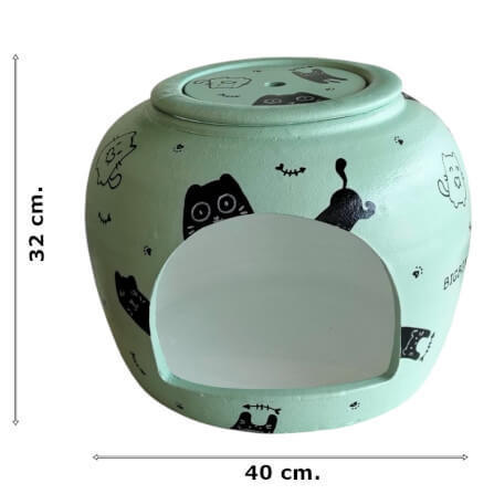 บ้านสัตว์เลี้ยง BIGBOXDESIGN รุ่น บ้านโอ่งดินเซรามิค ขนาด 15 นิ้ว สีเขียว-ลายแมว_5