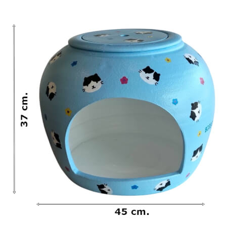 บ้านสัตว์เลี้ยง BIGBOXDESIGN รุ่น บ้านโอ่งดินเซรามิค ขนาด 18 นิ้ว สีฟ้า-ลายแมว_7