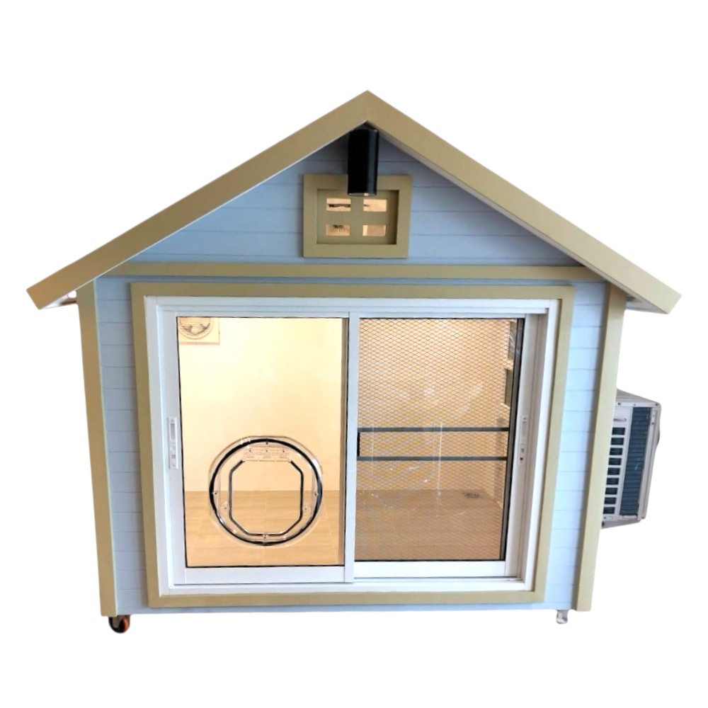 บ้านสัตว์เลี้ยง BIGBOXDESIGN รุ่น NORDIC STYLE-BOXN04 ขนาด 180X110X170 ซม. สีฟ้า กรอบเขียว พร้อมแอร์และช่องมุด_0