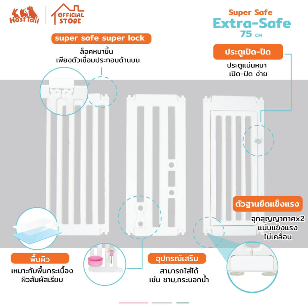 คอกกั้นสุนัข อะคริลิค HOSTTAIL รุ่น EXTRA SAFE สูง 75 ซม.SIZE M เหมาะสำหรับสัตว์พันธุ์ใหญ่